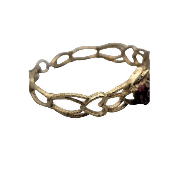 The Art of Beauty Cuff Bangle Bracelet Double Red Rose Buds Gold Tone Size 7 - Picture 14 of 16